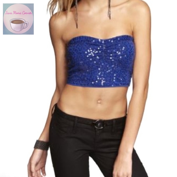 blue sequin bandeau top